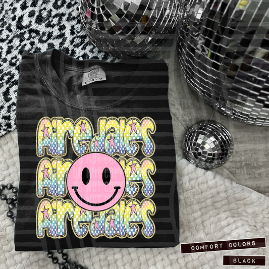 Rainbow Checker Pink Happy Triple Stacked - Digital Download 300DPI PNG FILE