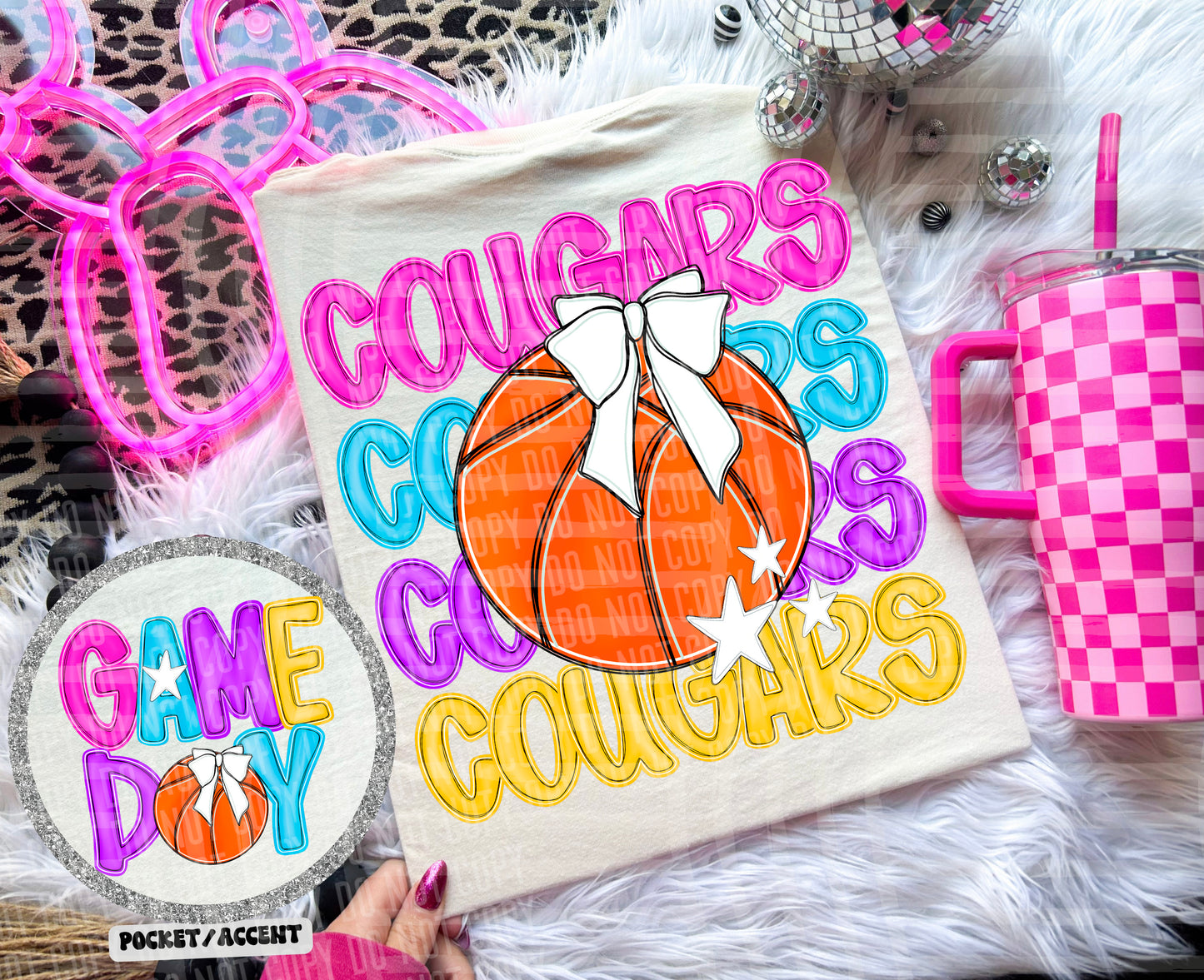 Bright Preppy Stacked Basketball Dropdown Digital Download 300DPI PNG FILE
