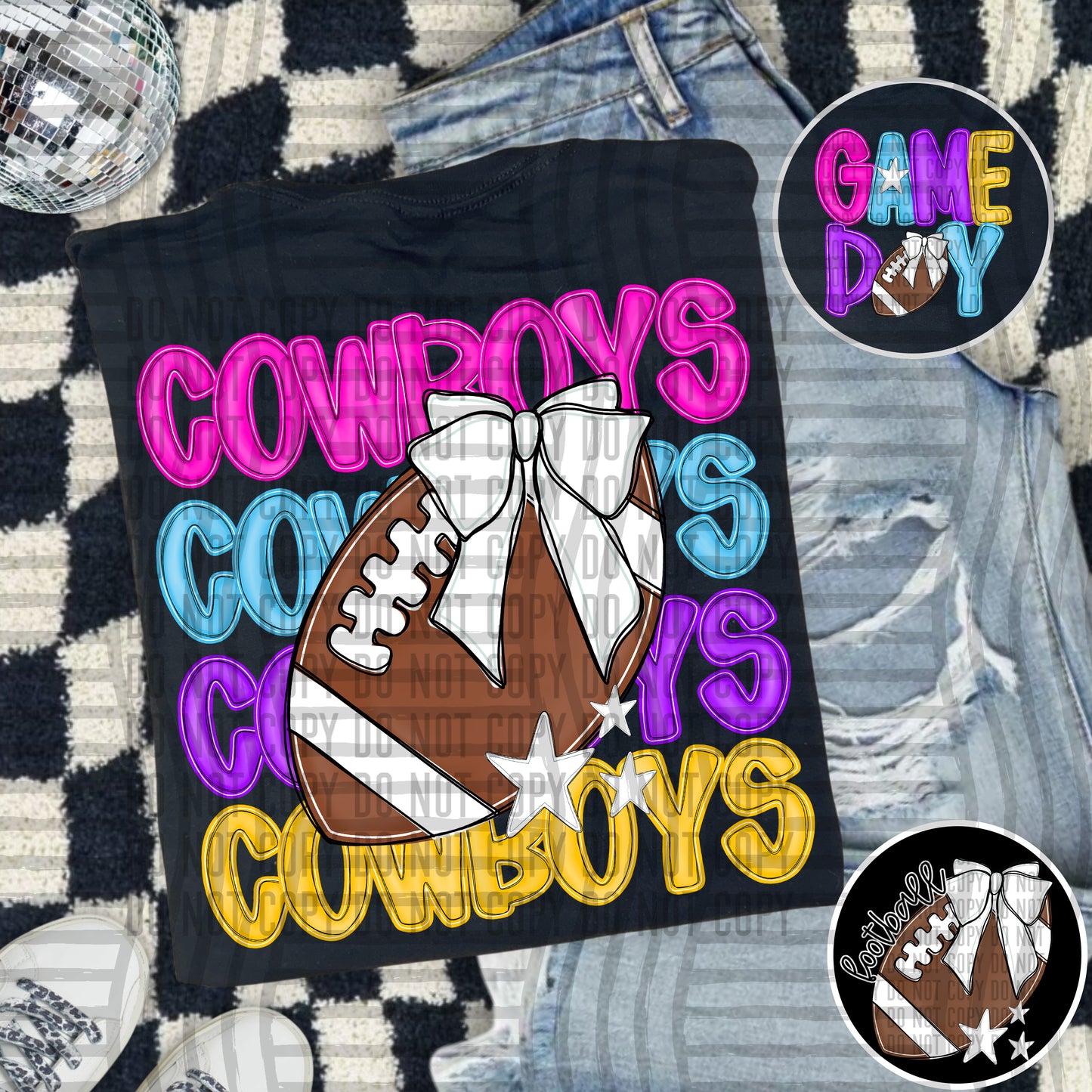 Bright Preppy Stacked Football with optional pocket/sleeve - DIGITAL DOWNLOAD 300 dpi