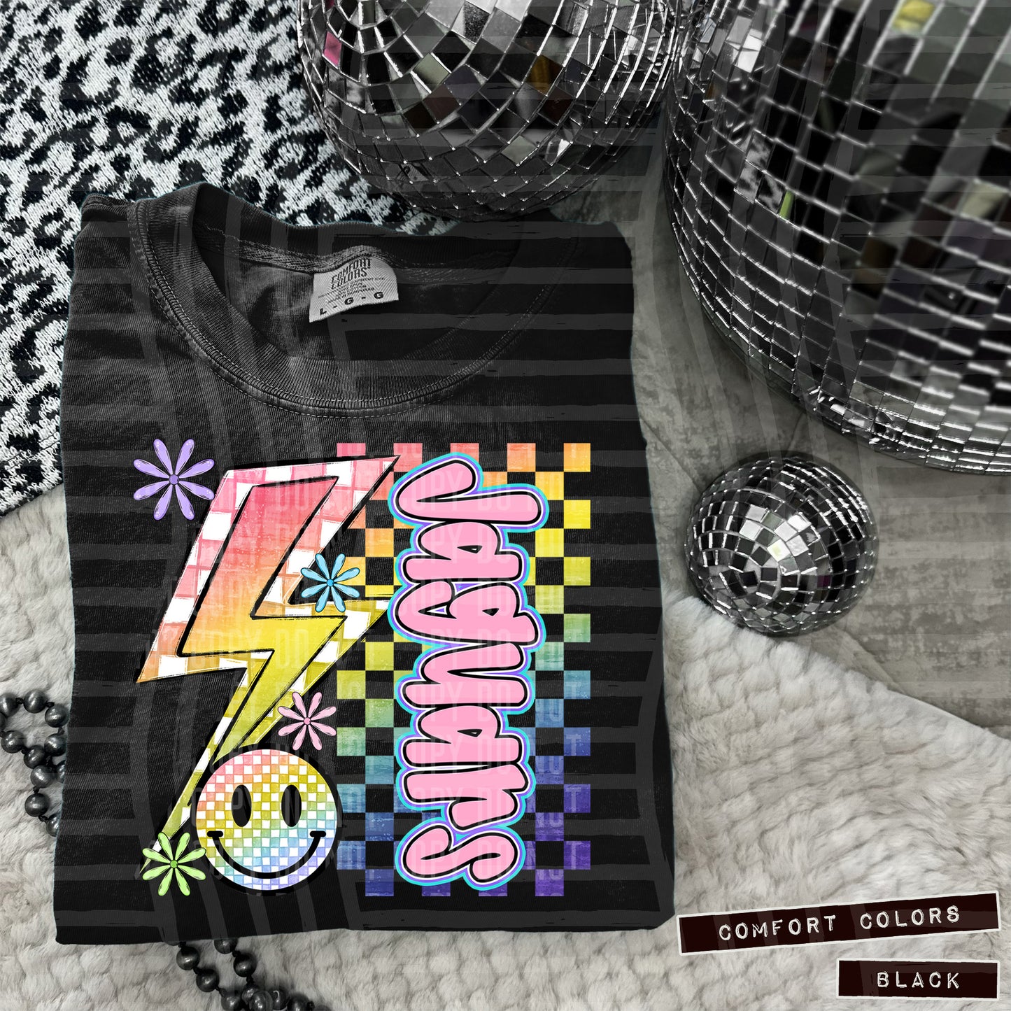 Sideways Rainbow Checker Bolt Happy Mascots Dropdown - Digital Download 300DPI PNG FILE