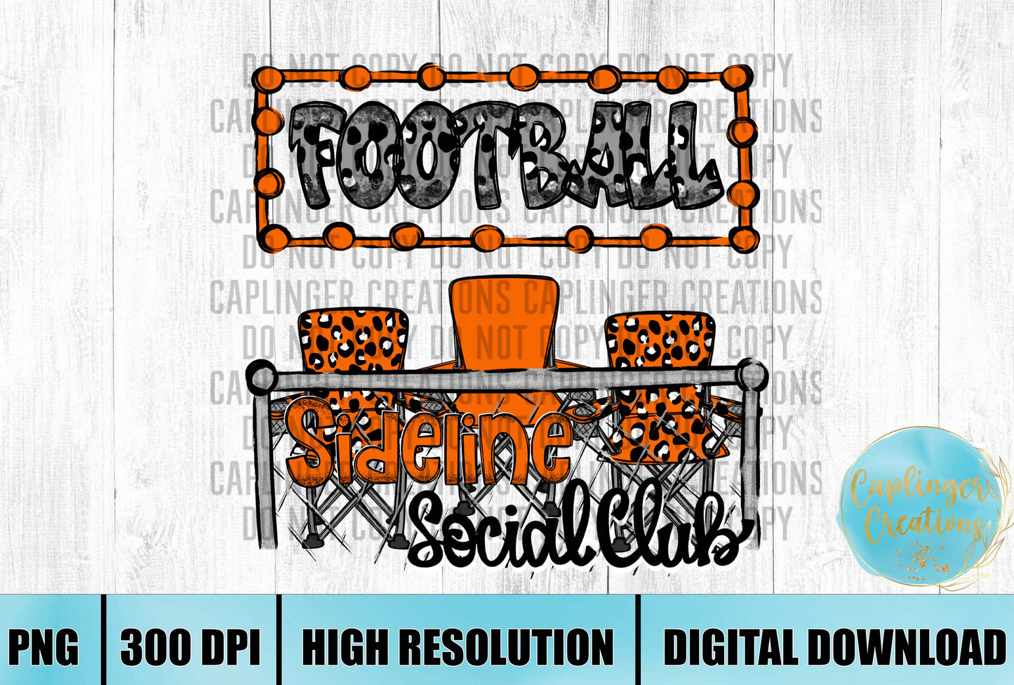 Orange Football Sidelines Social Club - Digital download 300DPI PNG FILE