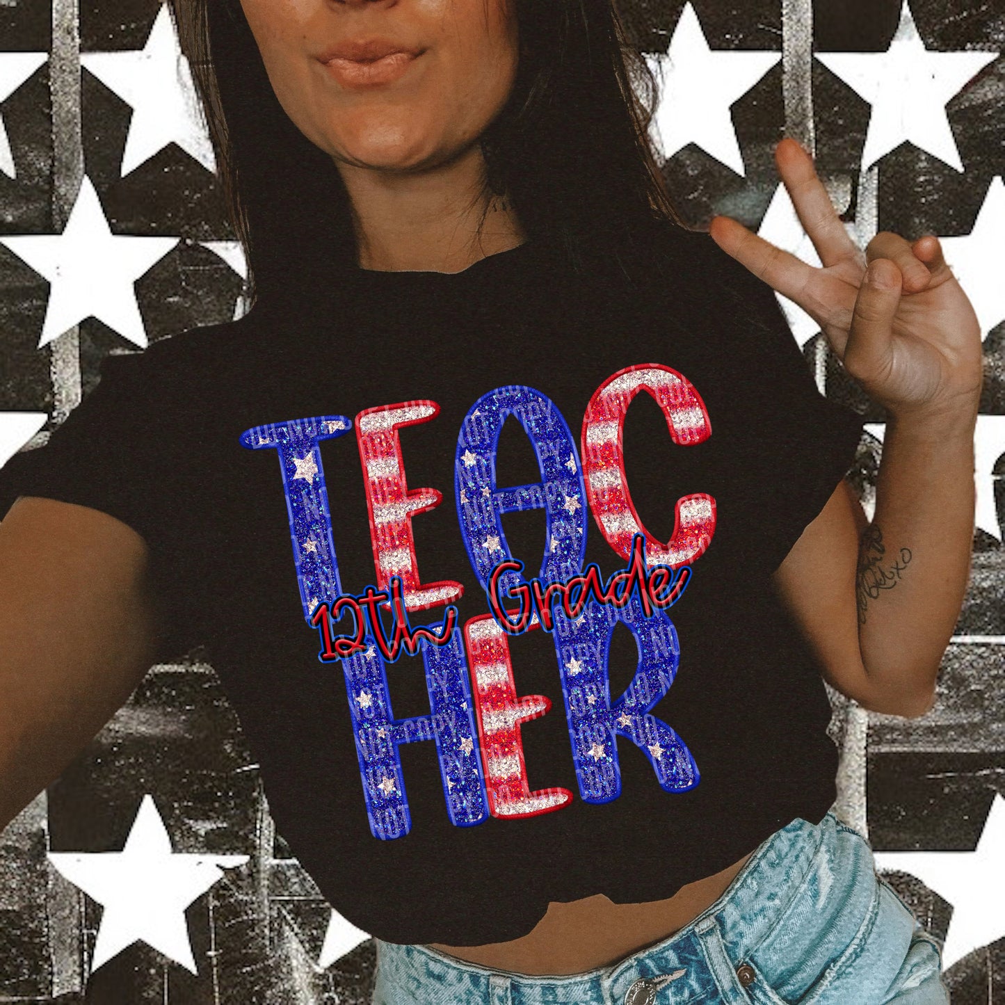 Stars and Stripes Teacher - DROPDOWN + CUSTOM - Digital Download 300DPI PNG FILE