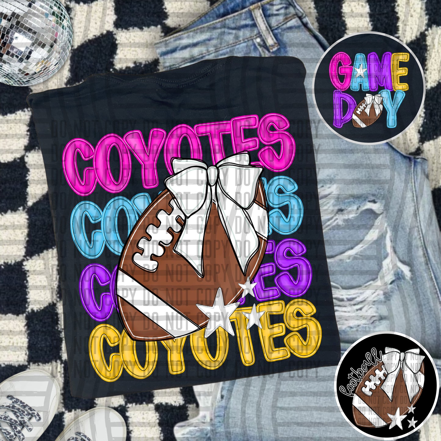 Bright Preppy Stacked Football with optional pocket/sleeve - DIGITAL DOWNLOAD 300 dpi