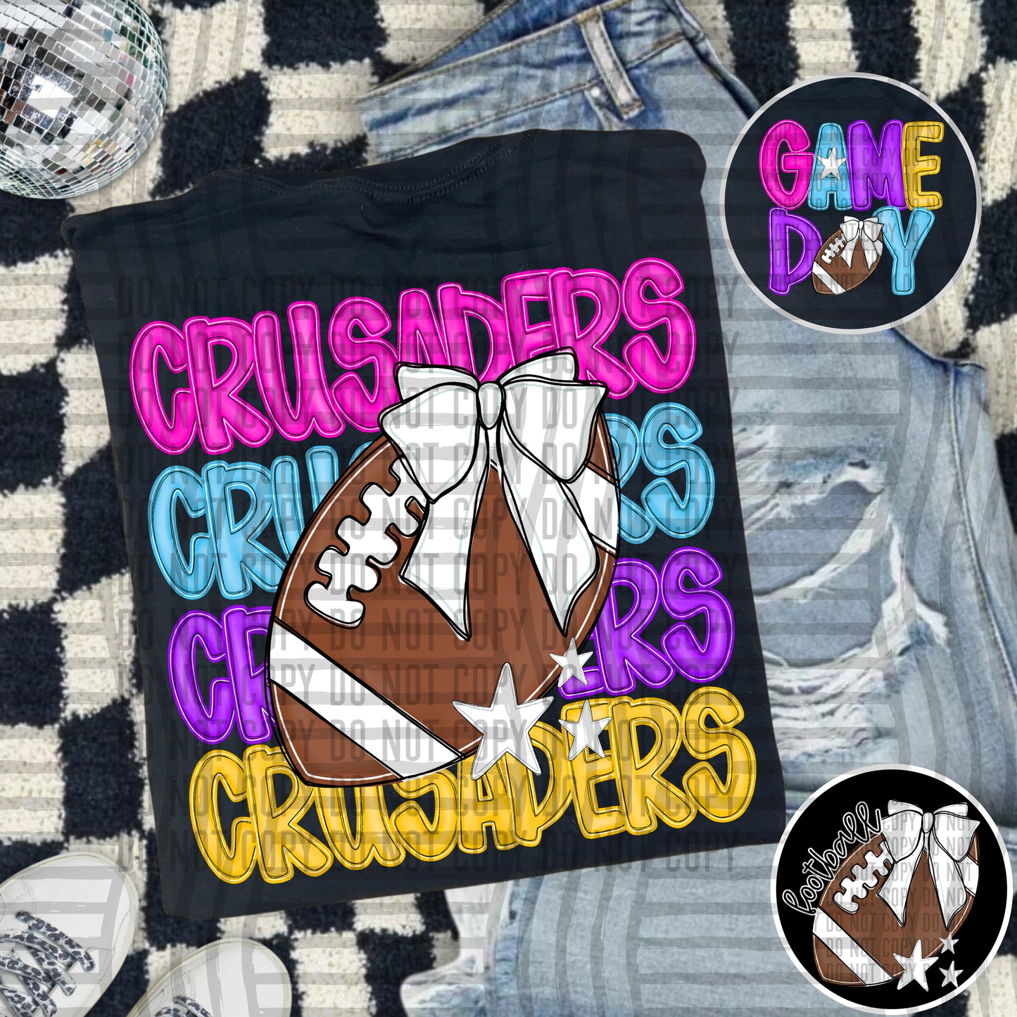 Bright Preppy Stacked Football with optional pocket/sleeve - DIGITAL DOWNLOAD 300 dpi