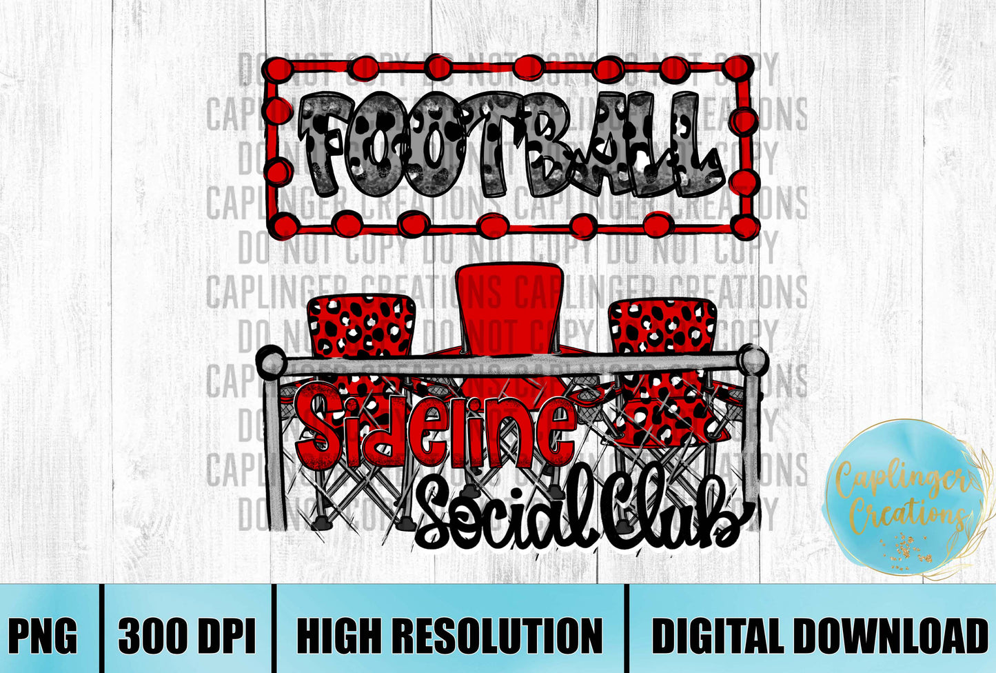 Red Football Sidelines Social Club - Digital download 300DPI PNG FILE