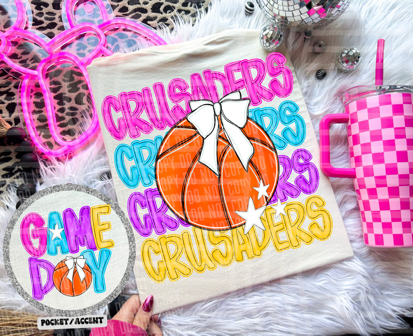 Bright Preppy Stacked Basketball Dropdown Digital Download 300DPI PNG FILE