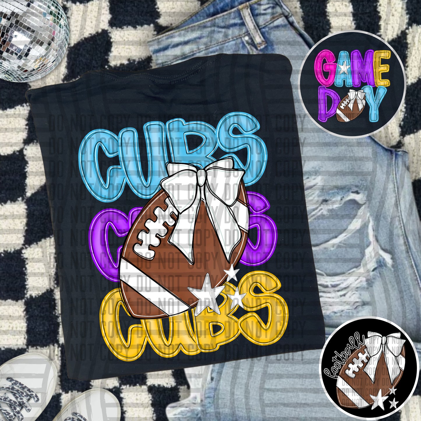 Bright Preppy Stacked Football with optional pocket/sleeve - DIGITAL DOWNLOAD 300 dpi