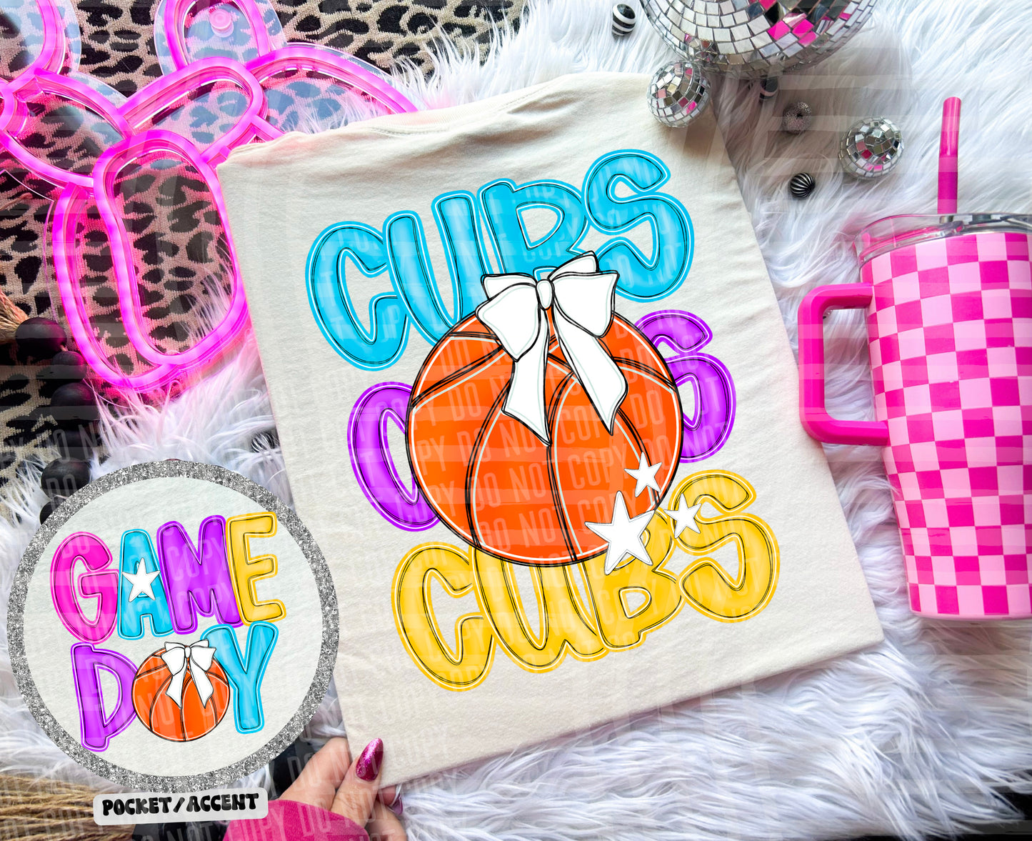 Bright Preppy Stacked Basketball Dropdown Digital Download 300DPI PNG FILE