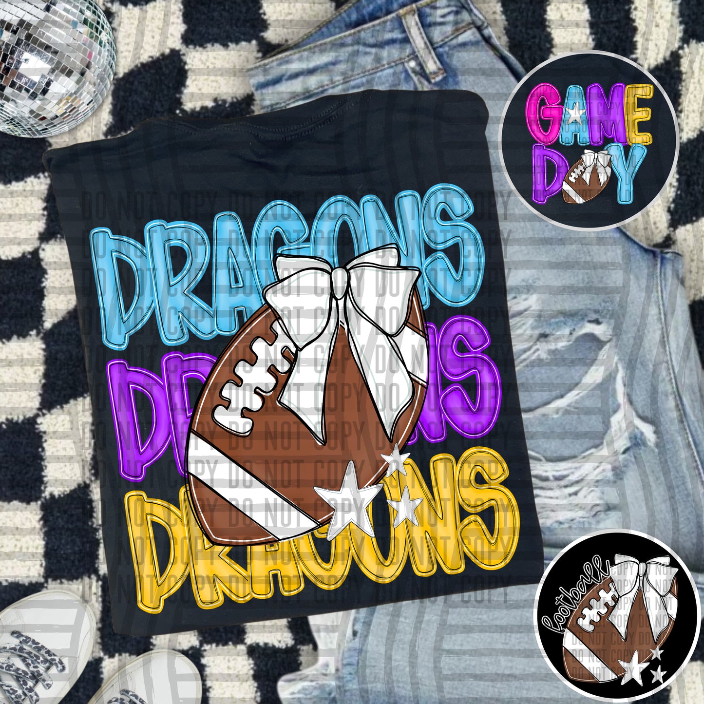 Bright Preppy Stacked Football with optional pocket/sleeve - DIGITAL DOWNLOAD 300 dpi