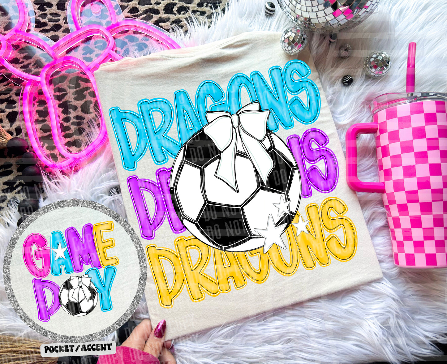 Bright Preppy Stacked Soccer Dropdown Digital Download 300DPI PNG FILE