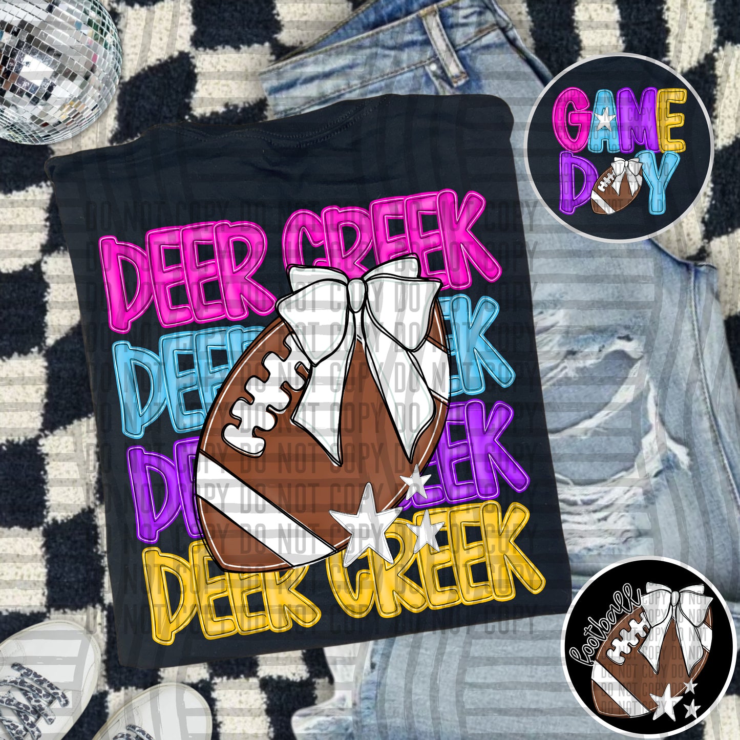 Bright Preppy Stacked Football with optional pocket/sleeve - DIGITAL DOWNLOAD 300 dpi