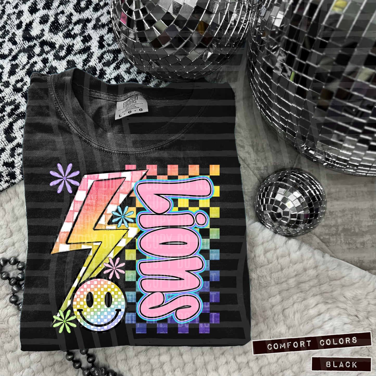 Sideways Rainbow Checker Bolt Happy Mascots Dropdown - Digital Download 300DPI PNG FILE