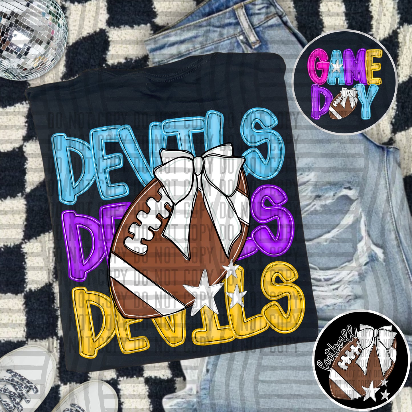 Bright Preppy Stacked Football with optional pocket/sleeve - DIGITAL DOWNLOAD 300 dpi