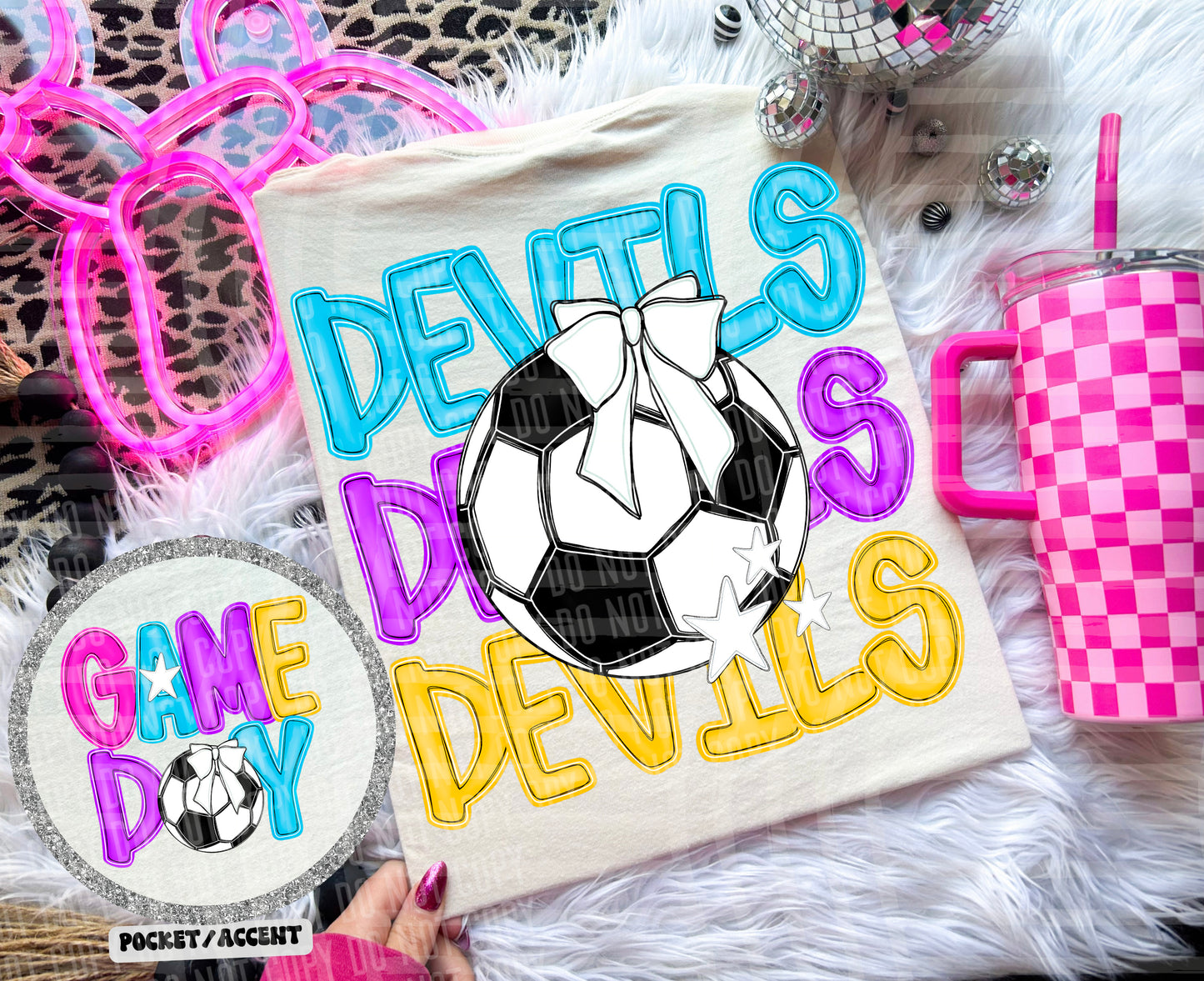 Bright Preppy Stacked Soccer Dropdown Digital Download 300DPI PNG FILE