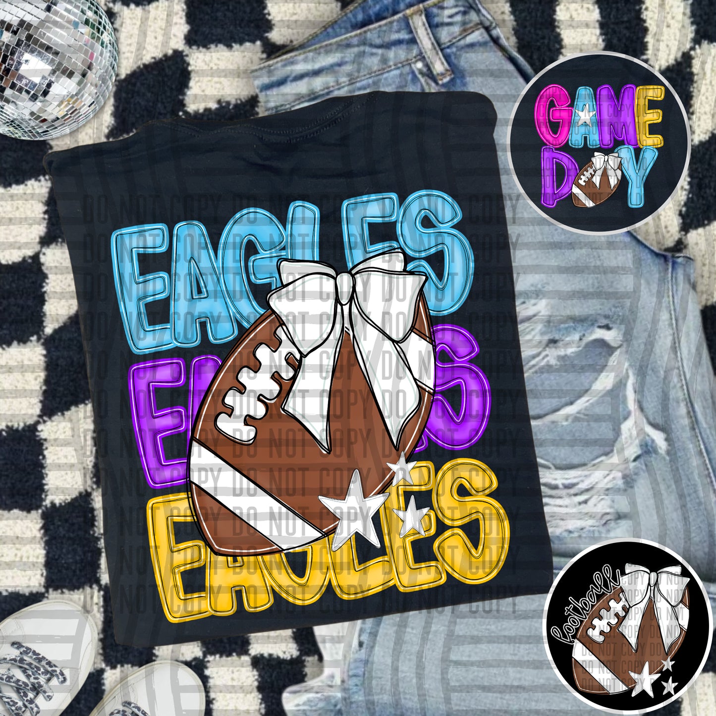 Bright Preppy Stacked Football with optional pocket/sleeve - DIGITAL DOWNLOAD 300 dpi