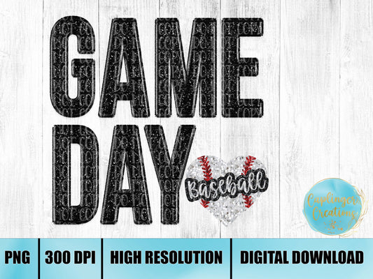 CUSTOM - GAME DAY sports ball hearts - Black Faux Embroidery and Sequin Spirit - Digital download 300DPI PNG FILE