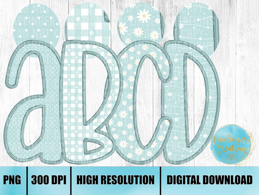 Spring Blue Mix & Match Alpha Sets A-Z - 4 SETS in ALL - Digital download 300DPI PNG FILE