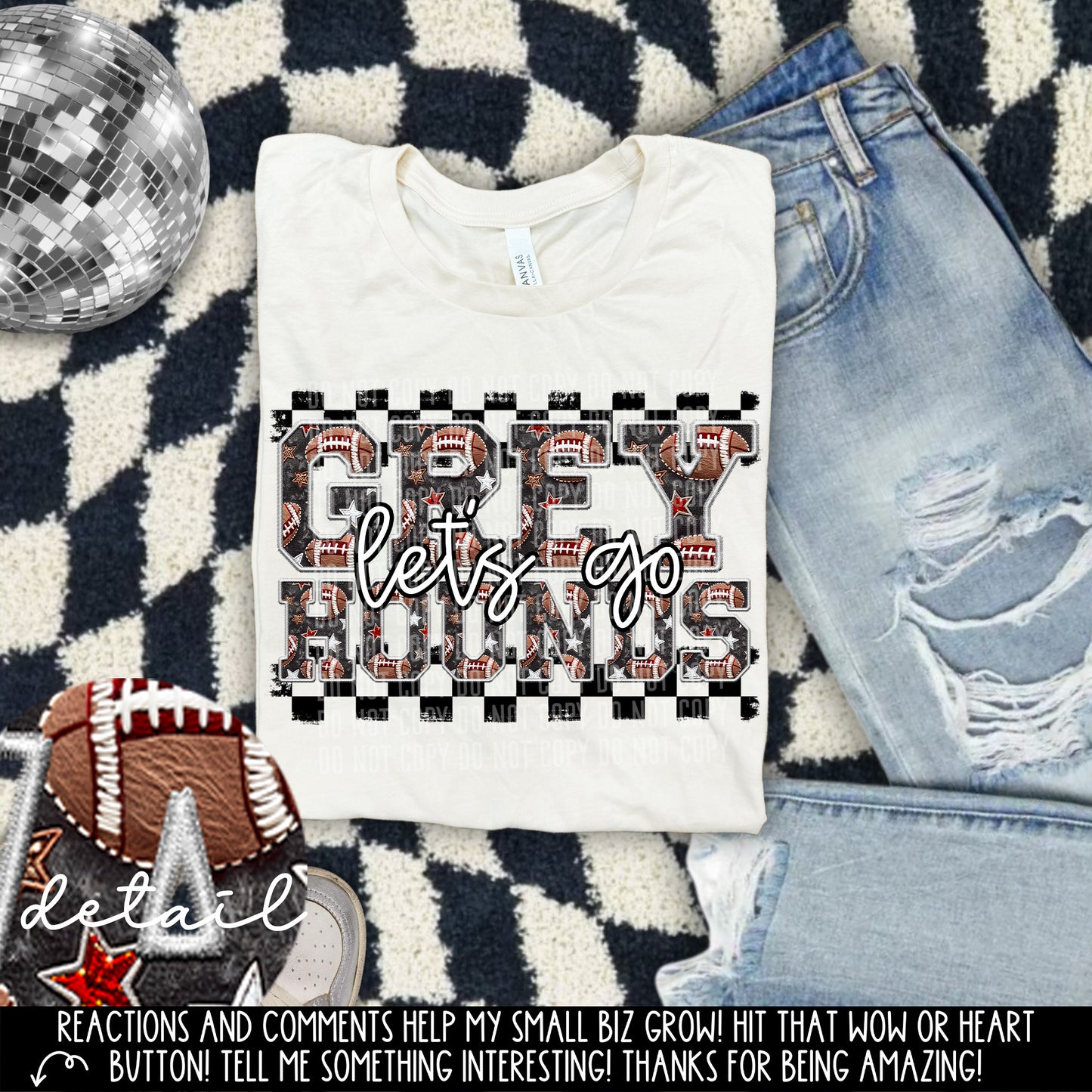 Let’s Go Football Faux Embroidery Checkered Mascots Dropdown With Custom Digital Download 300 DPI PNG