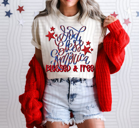 God Bless America - Blessed & Free - Digital Download 300DPI PNG FILE