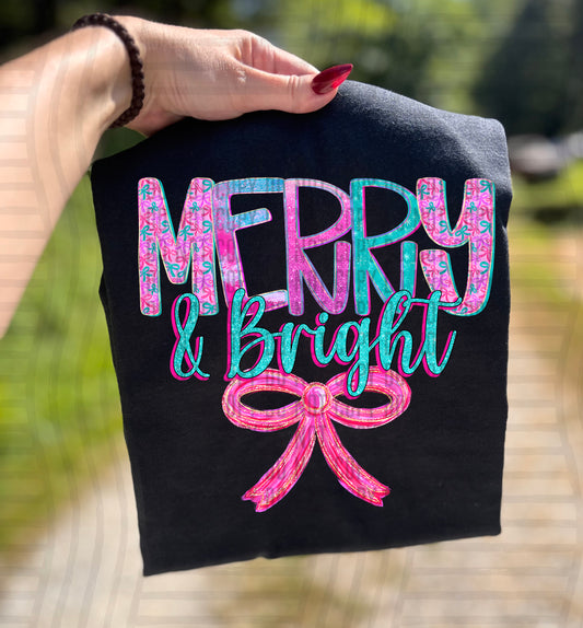 MERRY & BRIGHT BOW - 300DPI PNG FILE