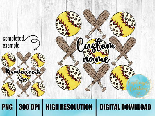 CUSTOM Softball and Bat patterned graphic - Digital download 300DPI PNG FILE