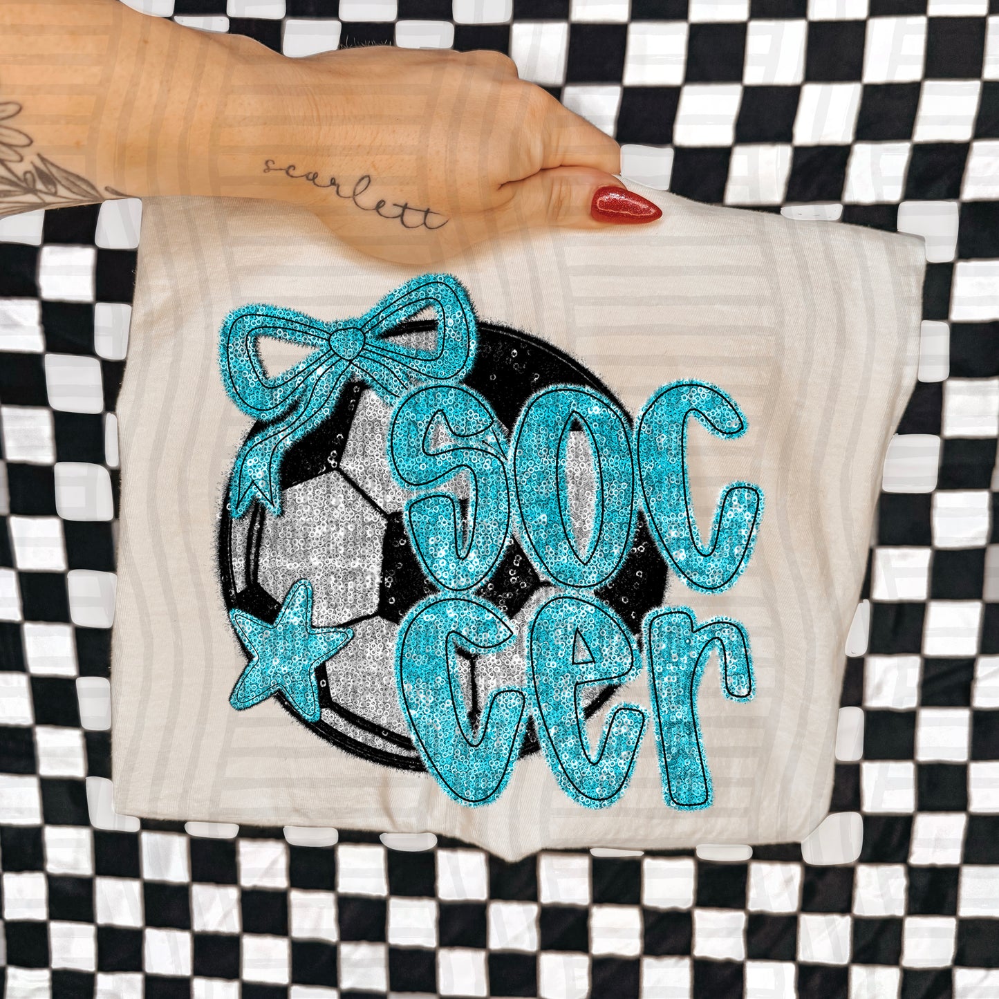 Soccer with bow -Faux sequin- Color Dropdown Digital Download 300DPI PNG FILE