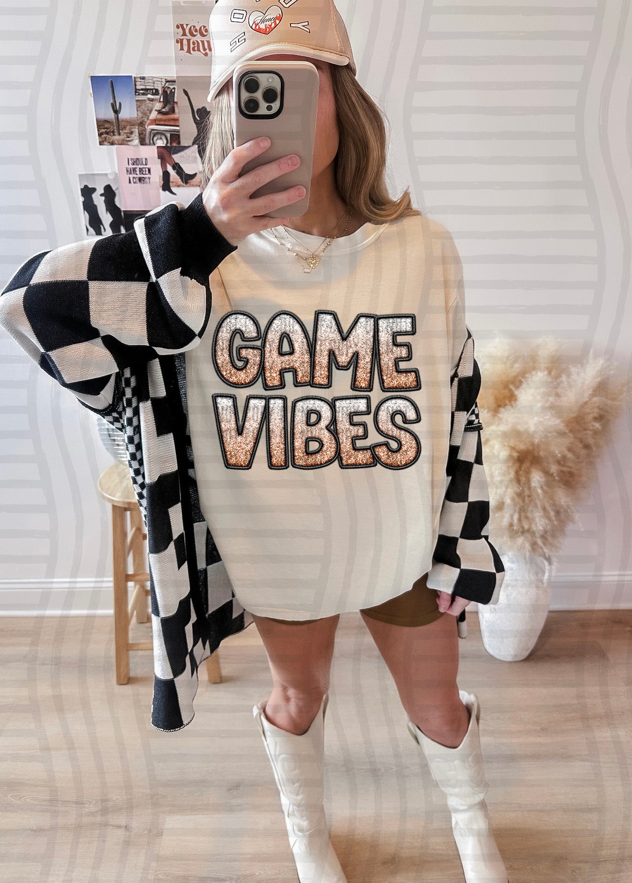 GAME VIBES - GLITTER - Faux Embroidery - Color Dropdown Digital Download 300DPI PNG FILE