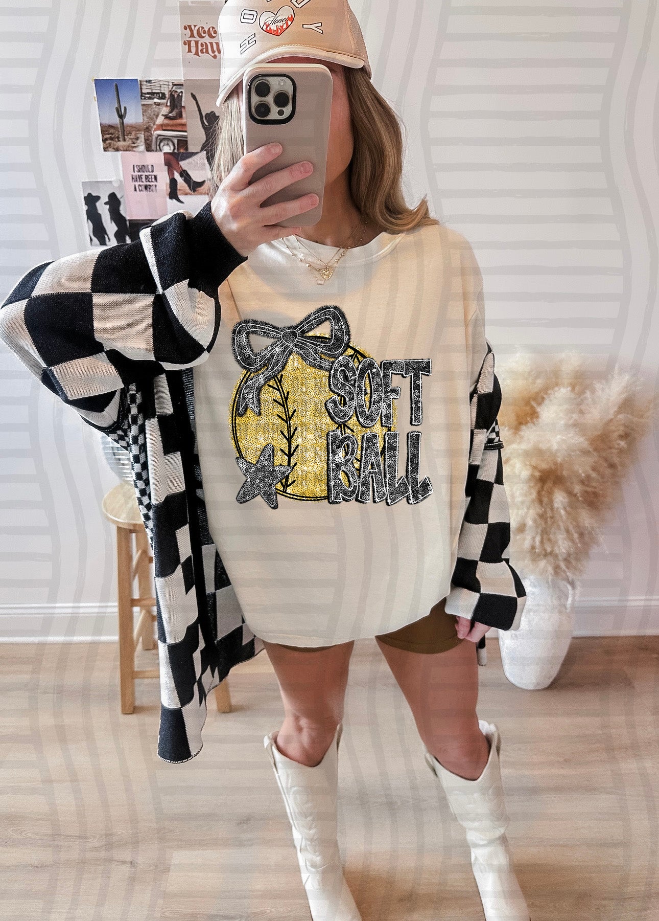 Softball with bow -Faux sequin- Color Dropdown Digital Download 300DPI PNG FILE