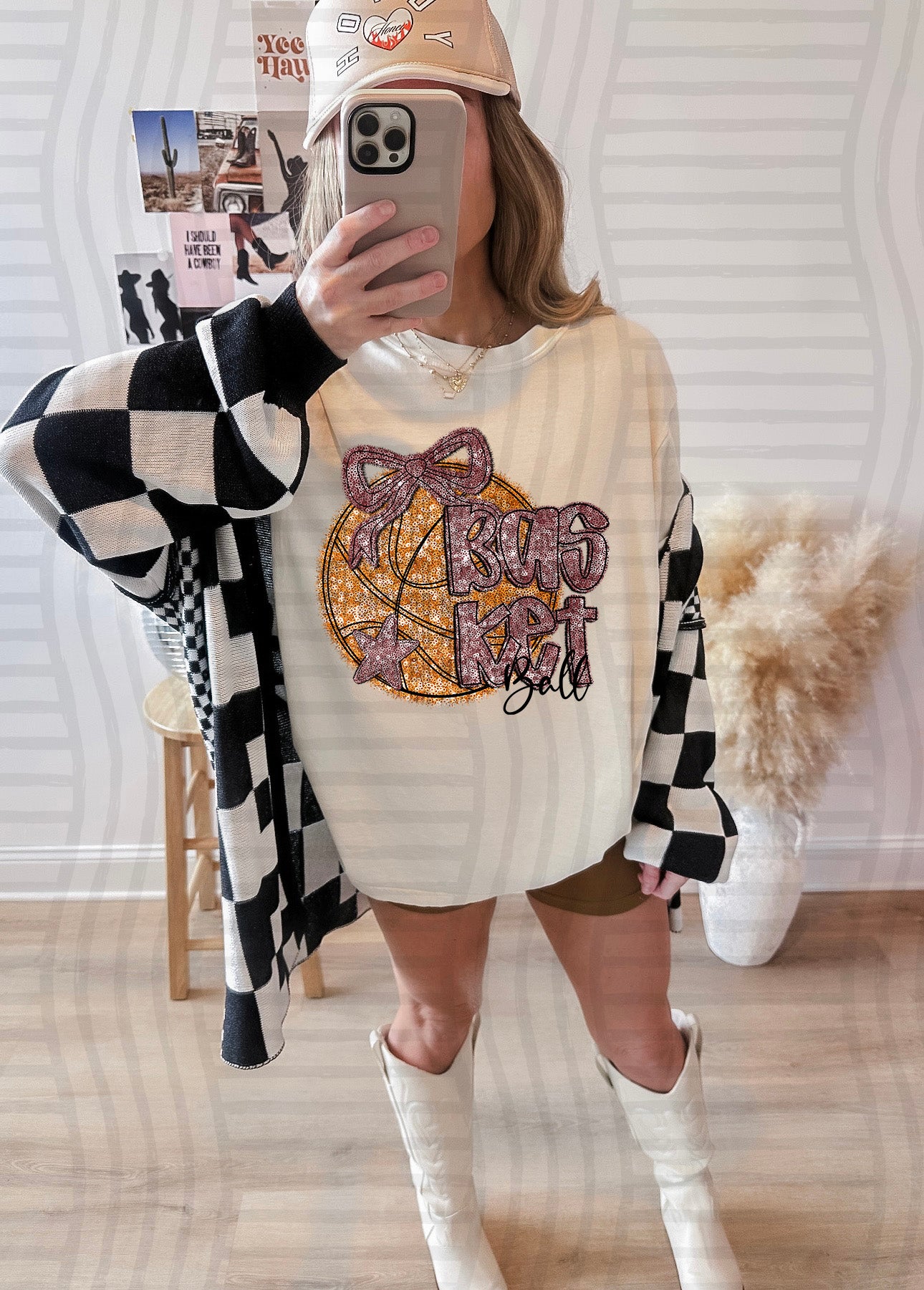 Basketball with bow - Faux sequin- Color Dropdown Digital Download 300DPI PNG FILE