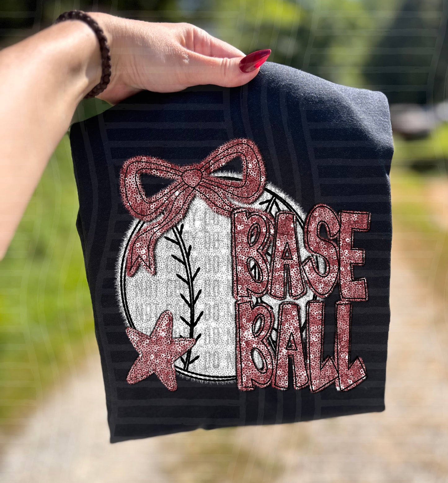 Baseball with bow - Faux sequin- Color Dropdown Digital Download 300DPI PNG FILE