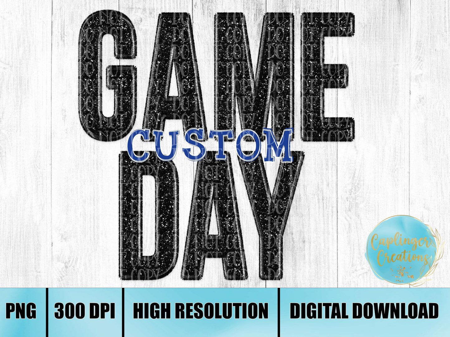 CUSTOM - GAME DAY Black Faux Embroidery and Sequin Spirit - Digital download 300DPI PNG FILE