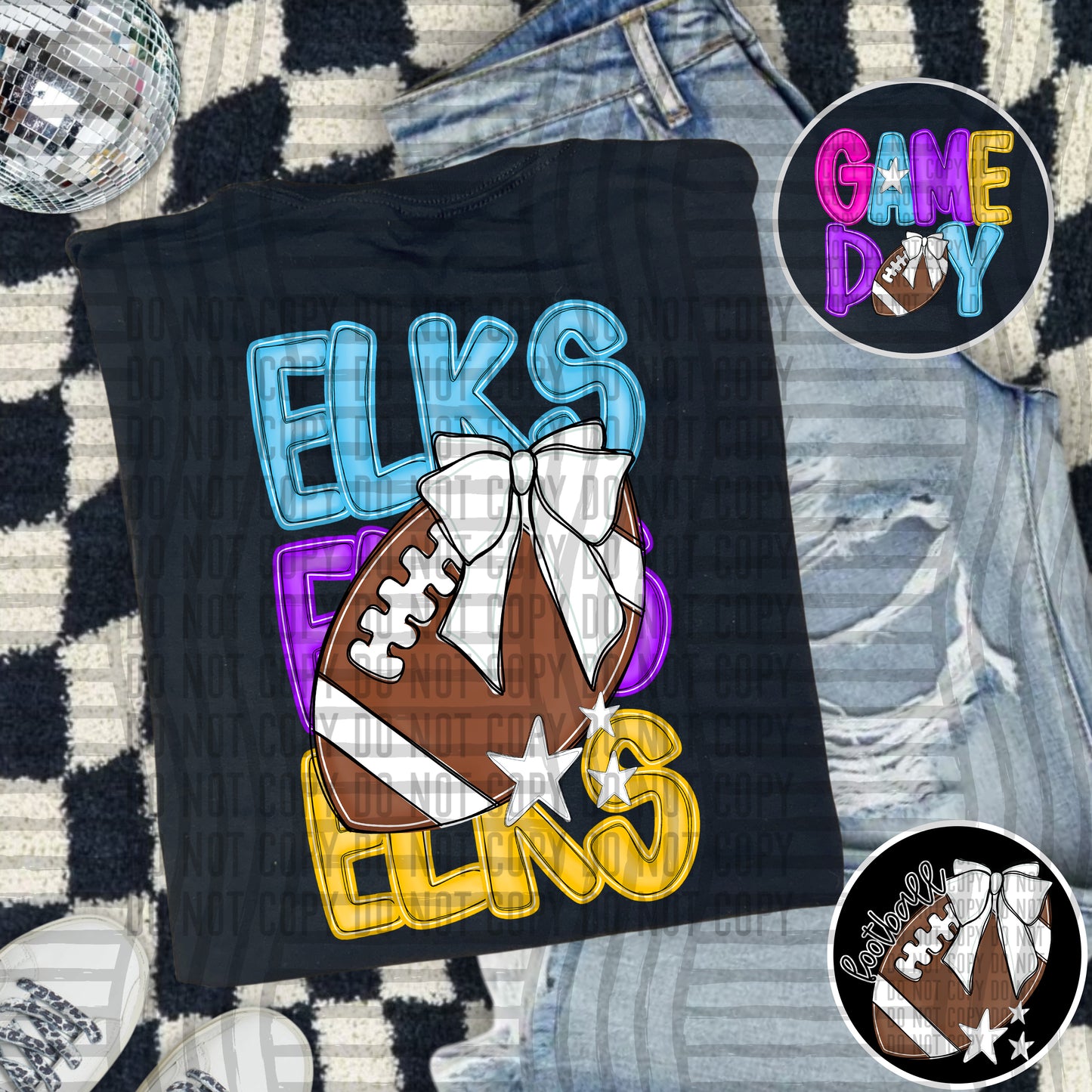 Bright Preppy Stacked Football with optional pocket/sleeve - DIGITAL DOWNLOAD 300 dpi