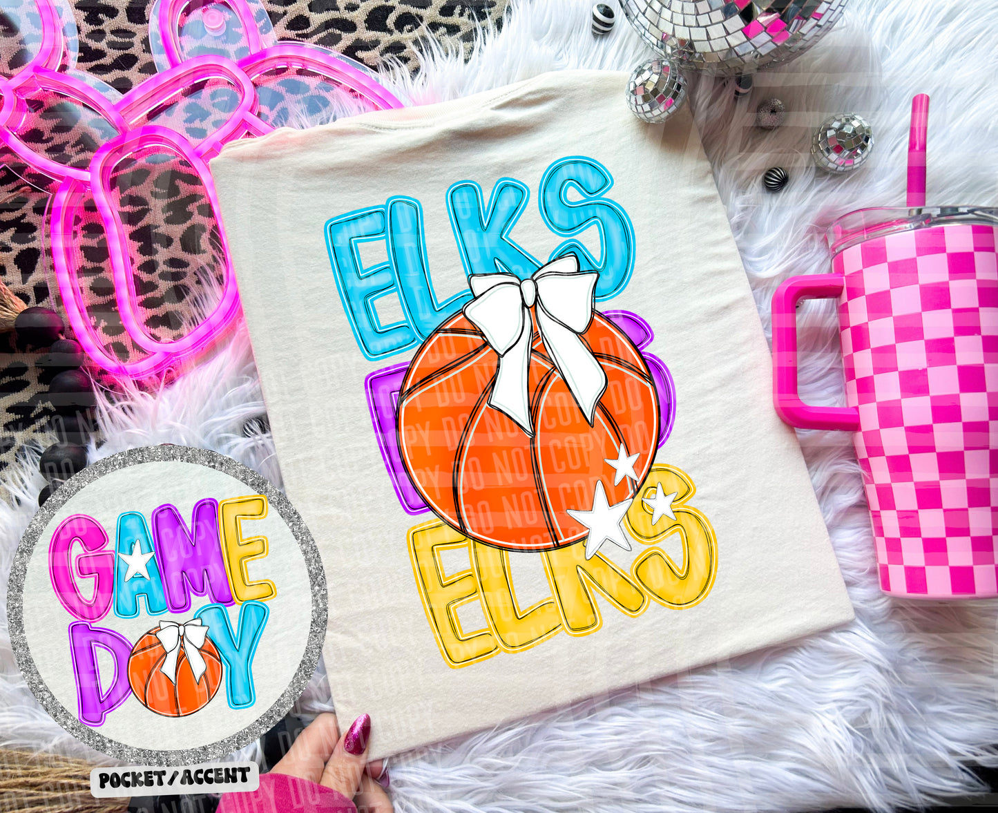 Bright Preppy Stacked Basketball Dropdown Digital Download 300DPI PNG FILE
