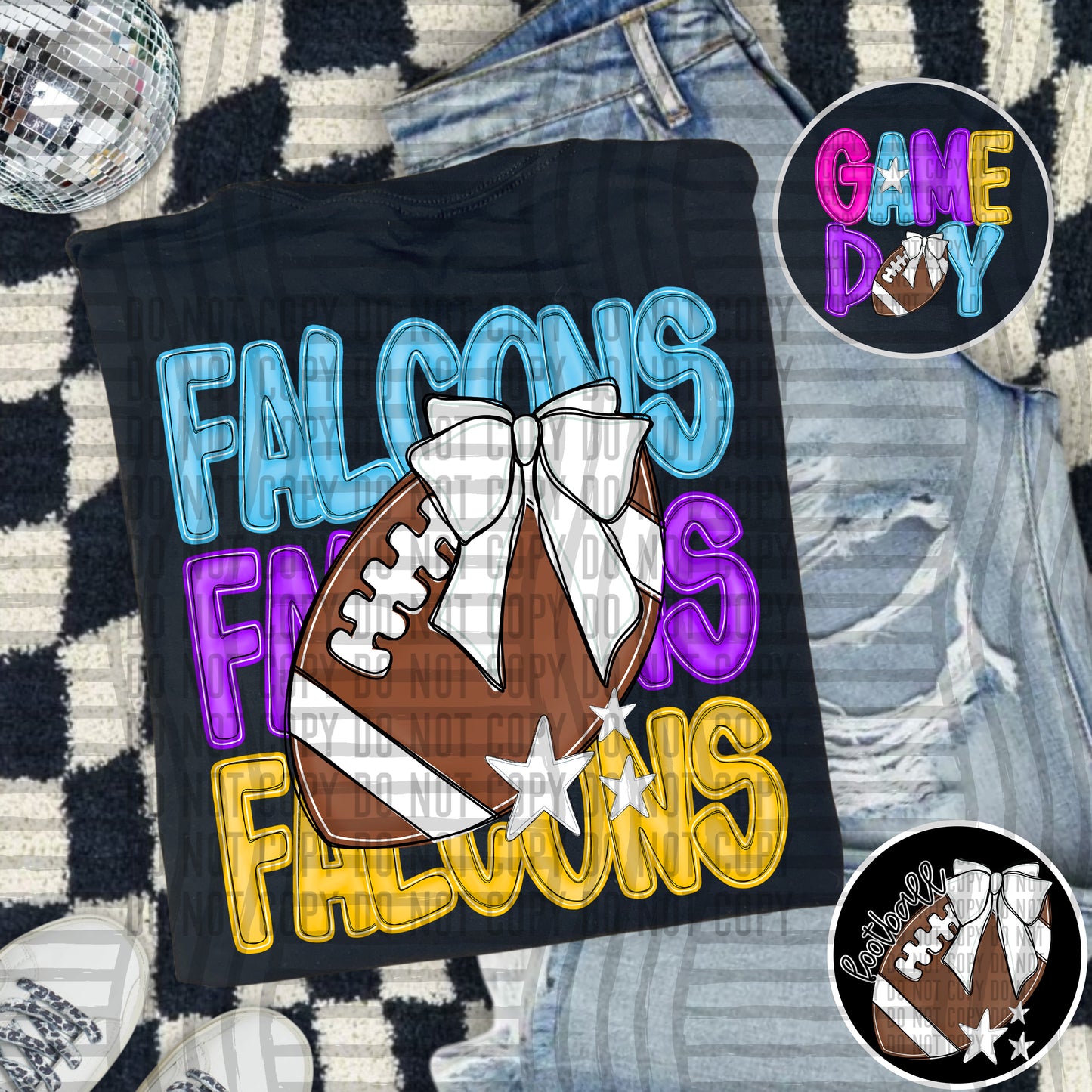 Bright Preppy Stacked Football with optional pocket/sleeve - DIGITAL DOWNLOAD 300 dpi