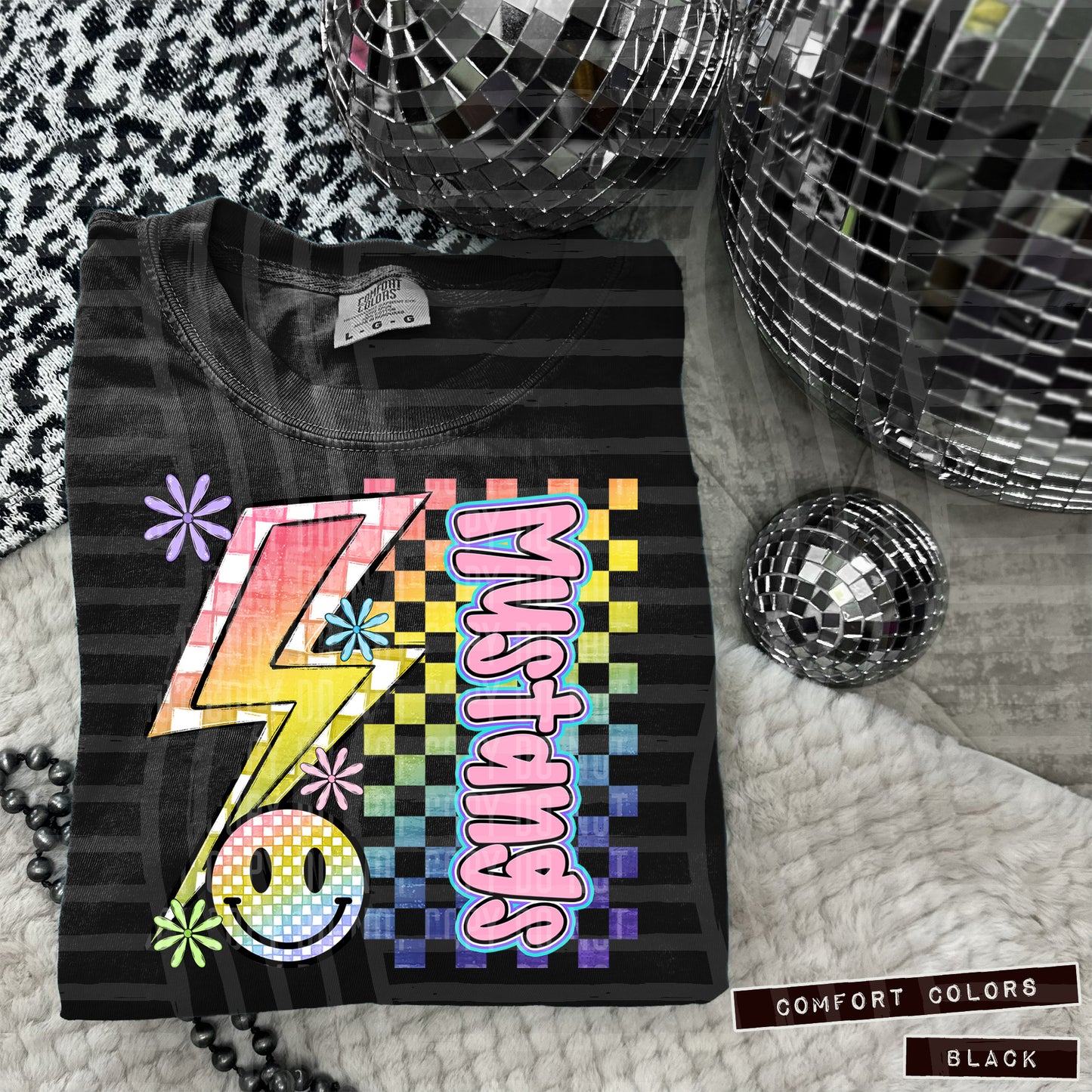 Sideways Rainbow Checker Bolt Happy Mascots Dropdown - Digital Download 300DPI PNG FILE