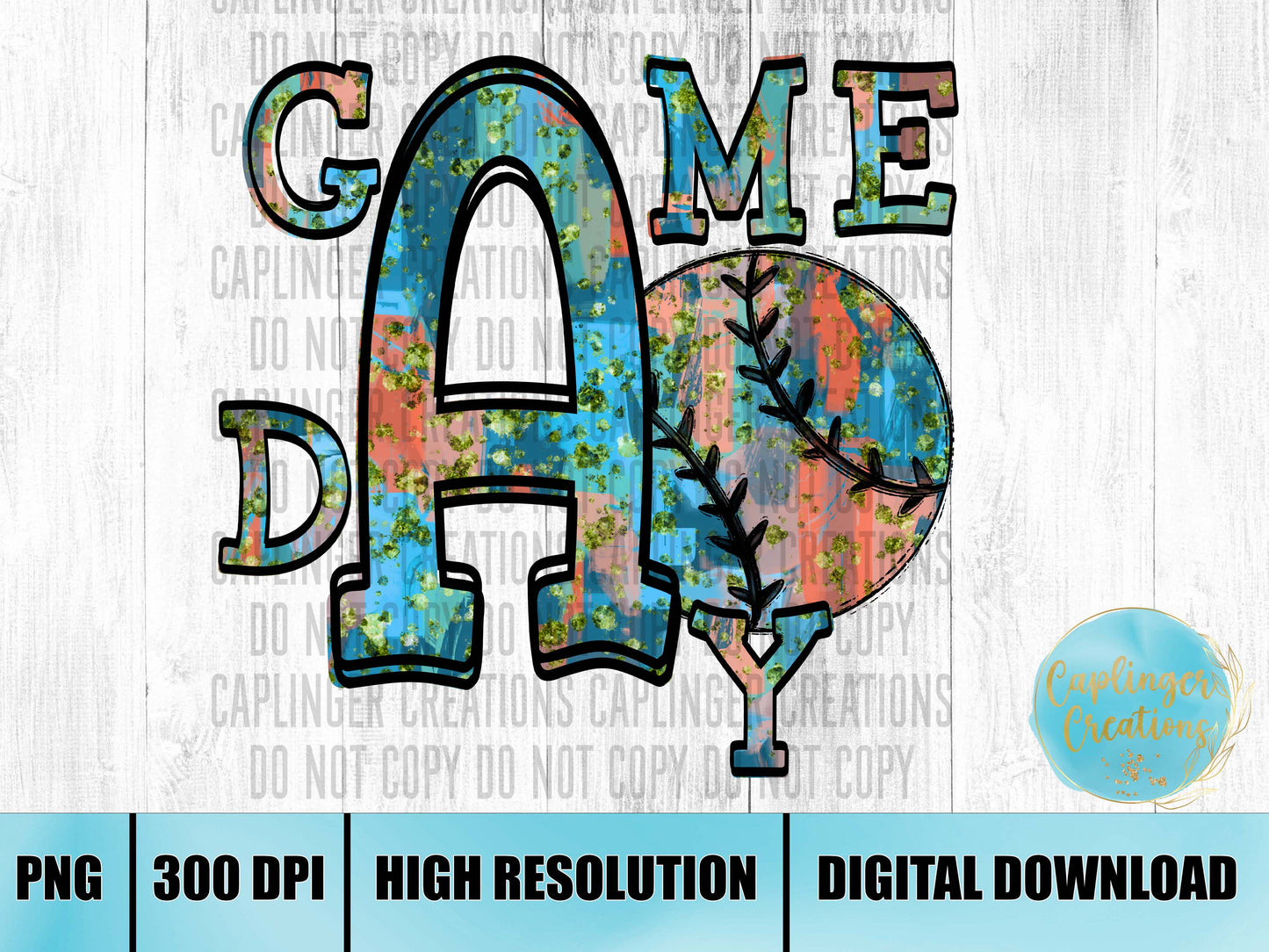 Painted Game Day baseball - Digital download 300DPI PNG FILE