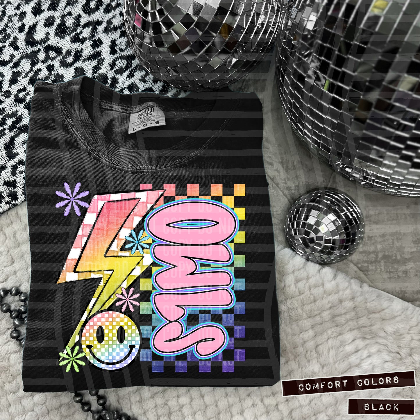 Sideways Rainbow Checker Bolt Happy Mascots Dropdown - Digital Download 300DPI PNG FILE