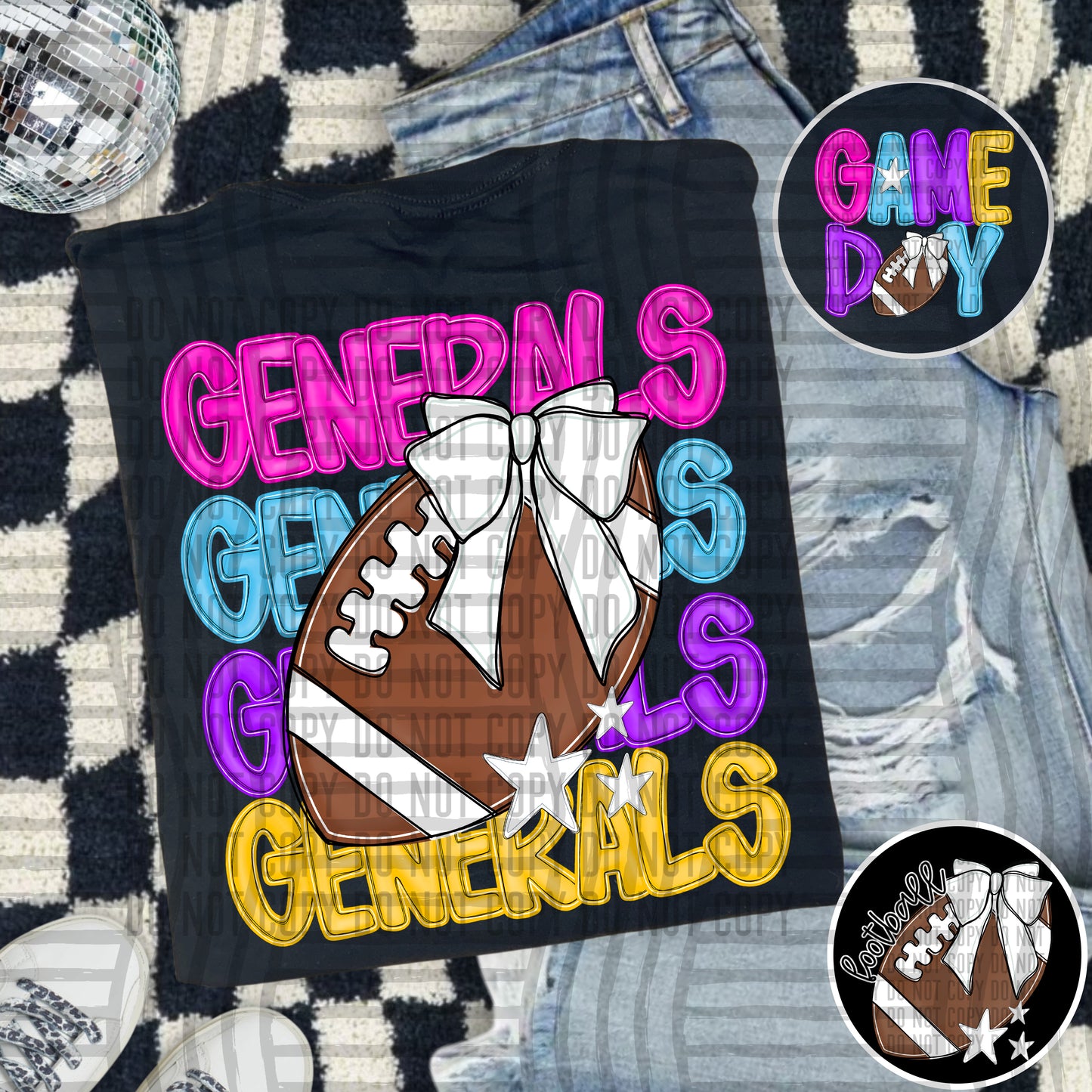 Bright Preppy Stacked Football with optional pocket/sleeve - DIGITAL DOWNLOAD 300 dpi