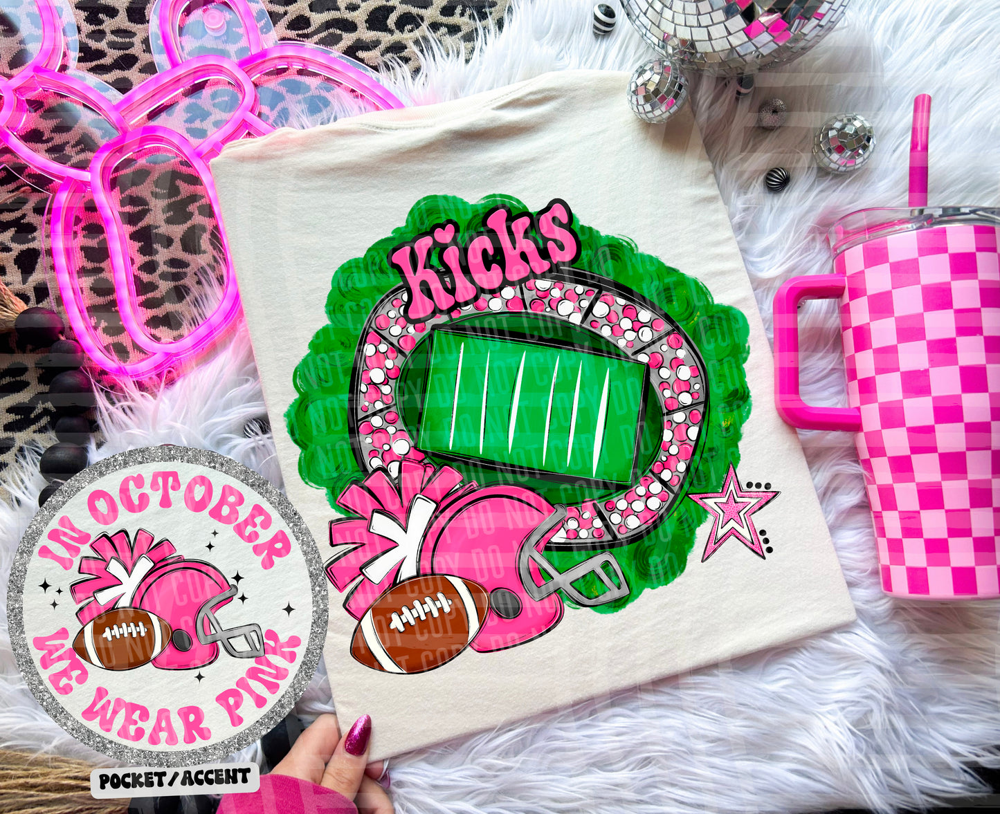 In OCT we wear PINK Football + +OPTIONAL POCKET + CUSTOM - Dropdown - Digital Download 300DPI PNG FILE