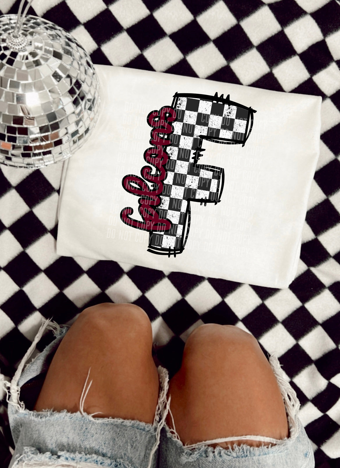 CUSTOM- Checkered Letter with side name - Digital download 300DPI PNG FILE