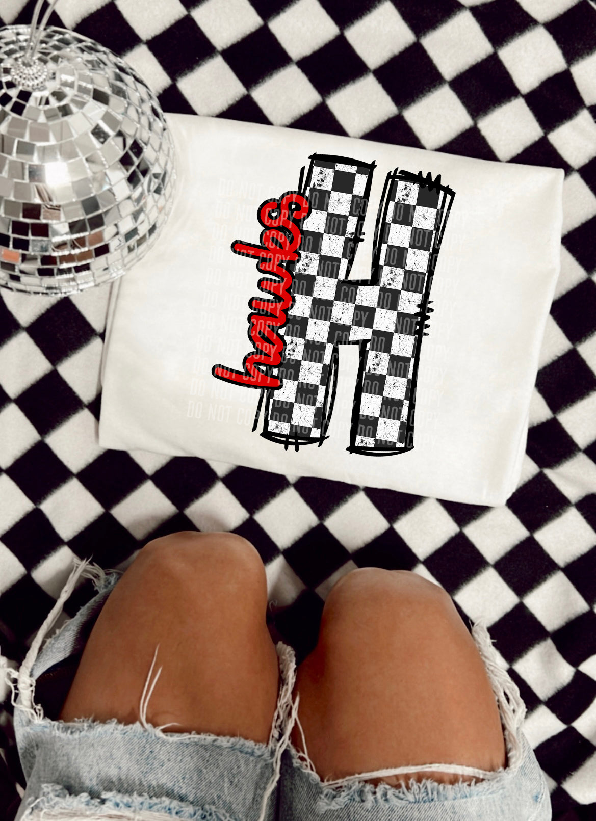 CUSTOM- Checkered Letter with side name - Digital download 300DPI PNG FILE