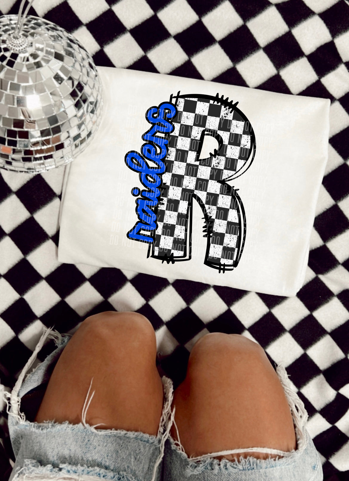 CUSTOM- Checkered Letter with side name - Digital download 300DPI PNG FILE