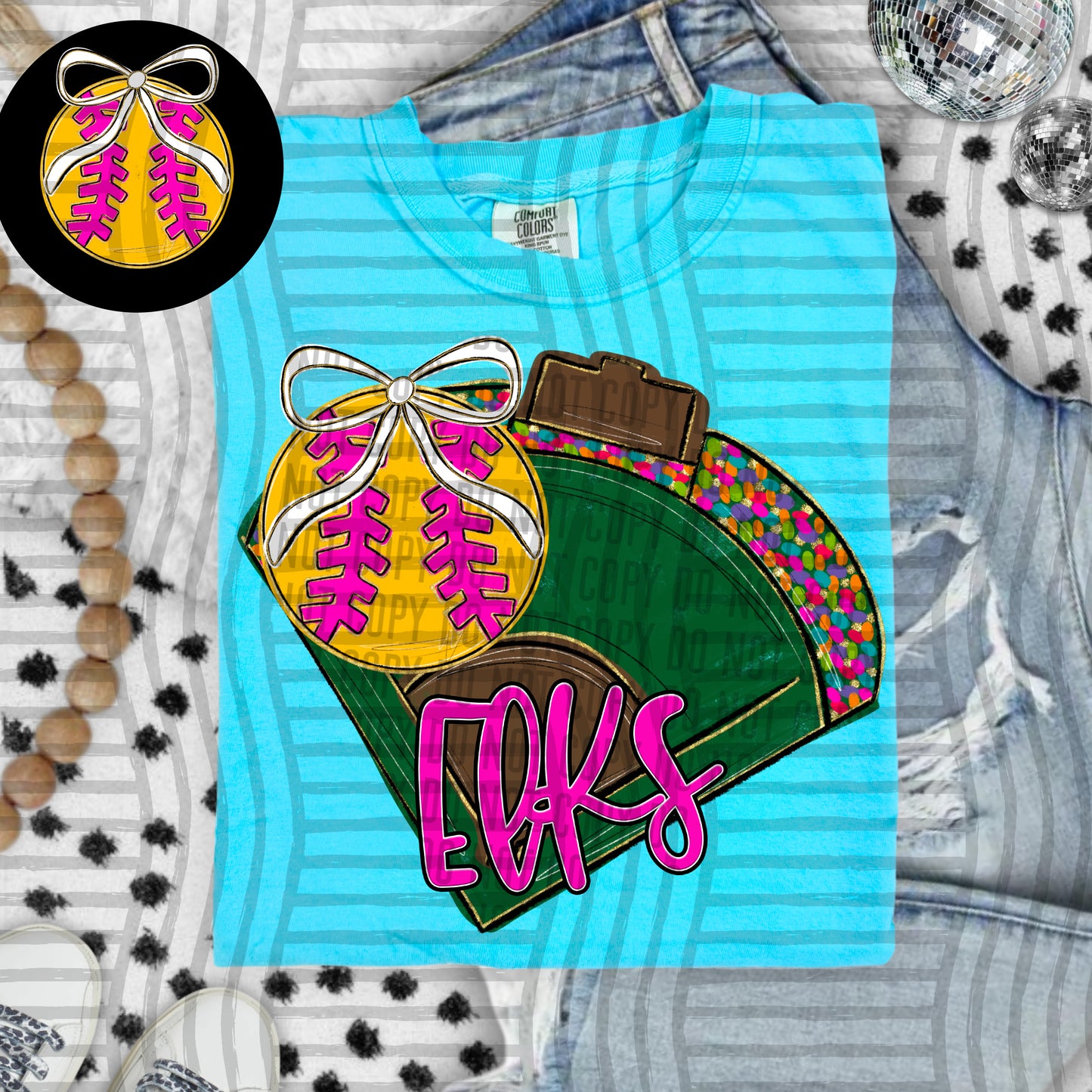 Preppy Softball Field - optional pocket + Custom + Dropdown - 300 dpi Digital Download