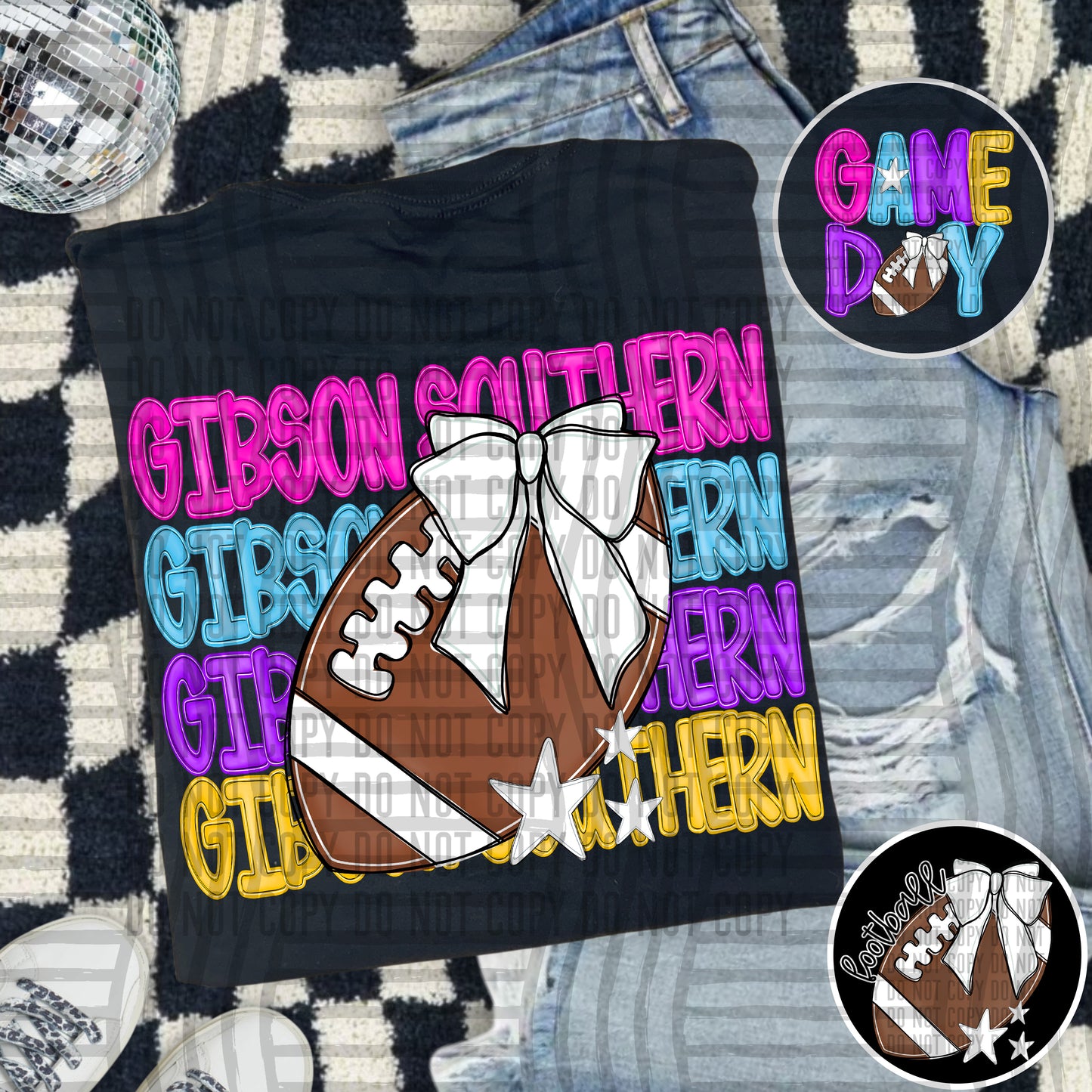 Bright Preppy Stacked Football with optional pocket/sleeve - DIGITAL DOWNLOAD 300 dpi