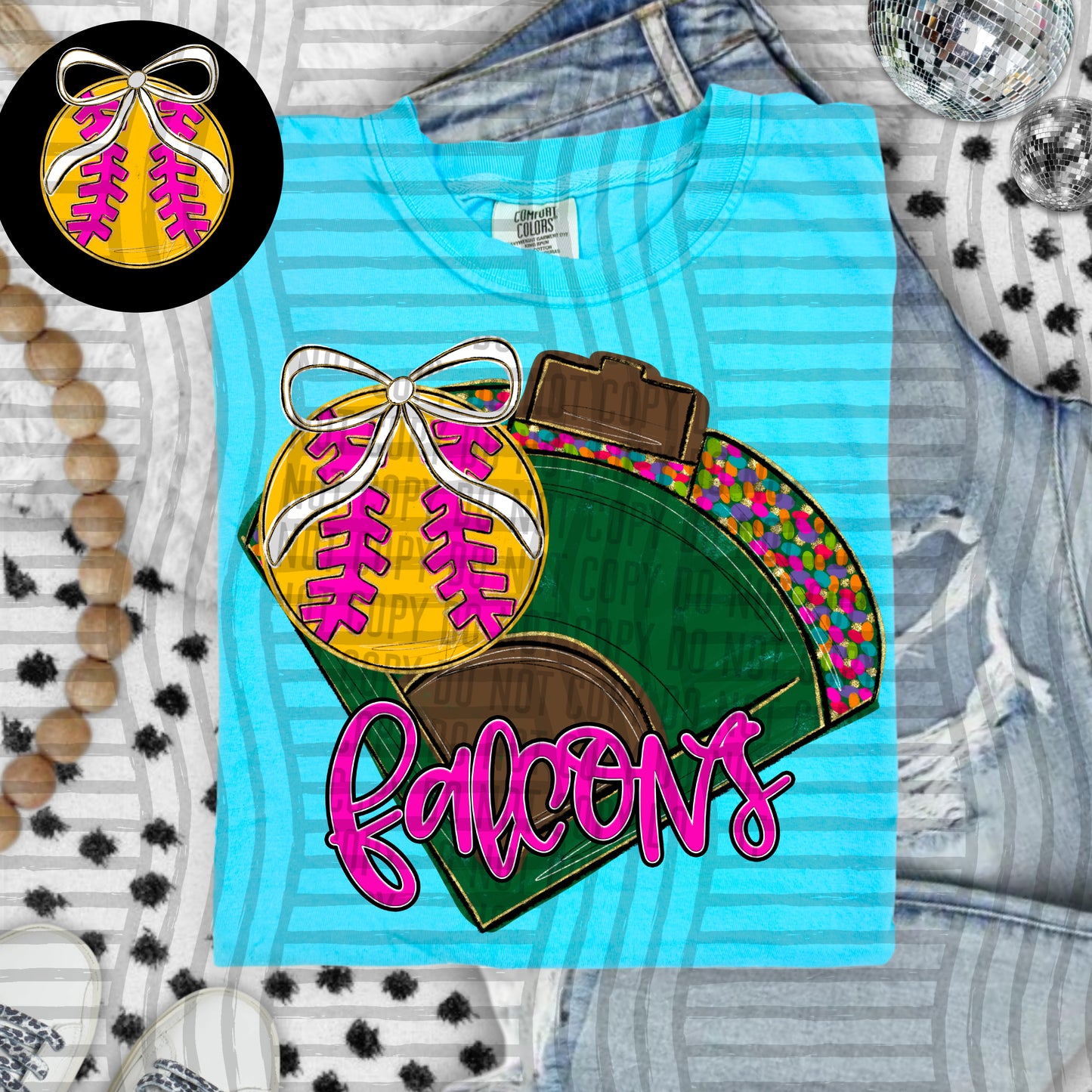 Preppy Softball Field - optional pocket + Custom + Dropdown - 300 dpi Digital Download