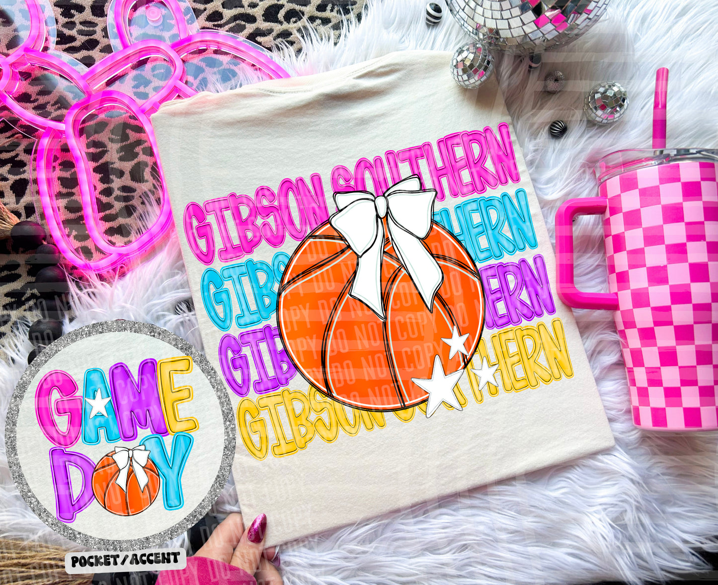 Bright Preppy Stacked Basketball Dropdown Digital Download 300DPI PNG FILE
