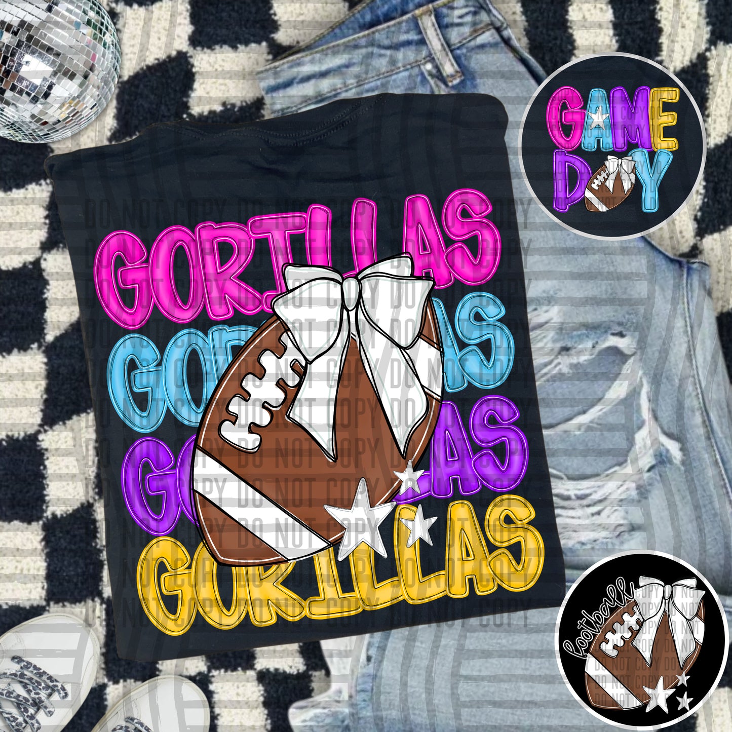Bright Preppy Stacked Football with optional pocket/sleeve - DIGITAL DOWNLOAD 300 dpi