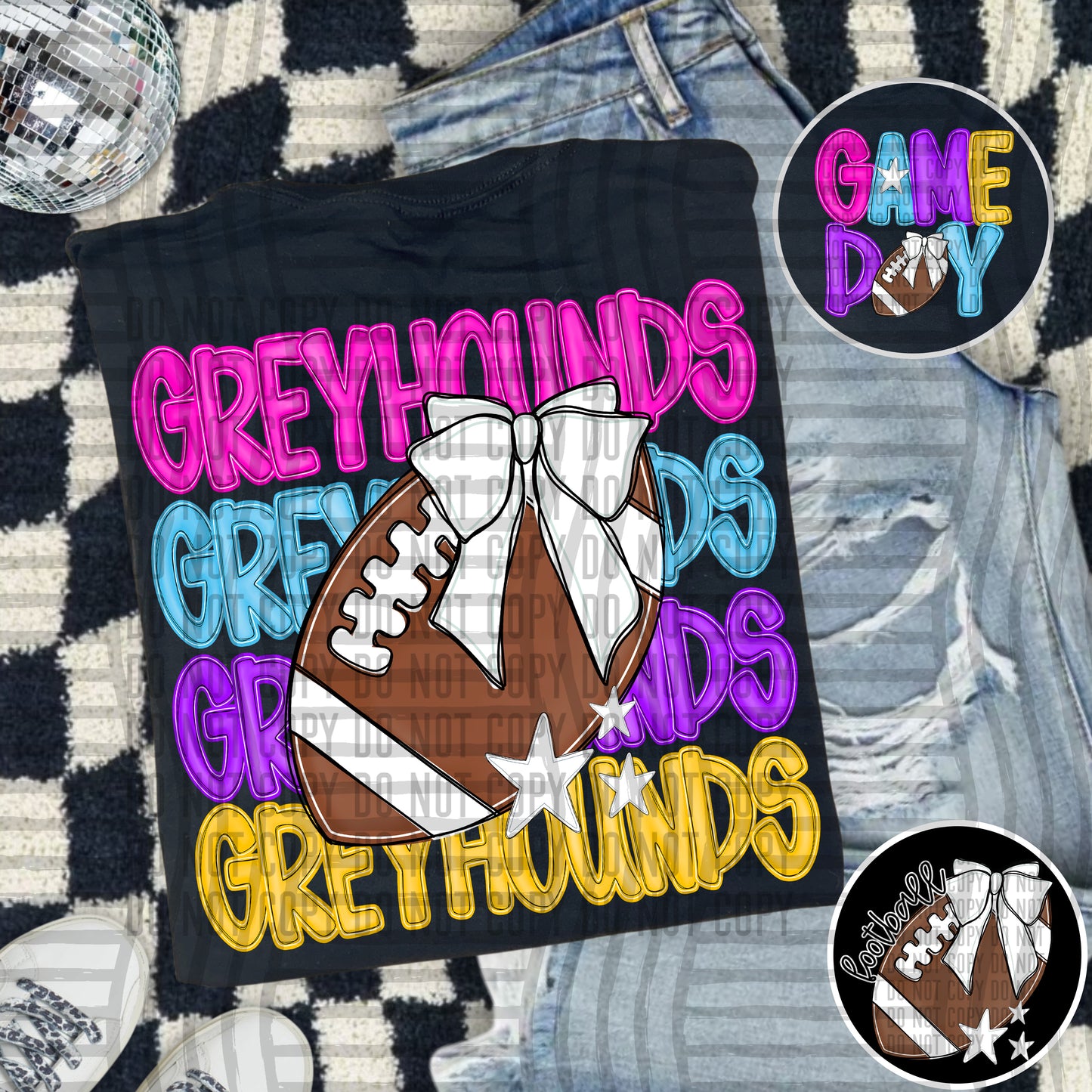 Bright Preppy Stacked Football with optional pocket/sleeve - DIGITAL DOWNLOAD 300 dpi