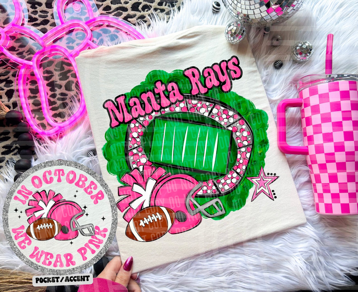 In OCT we wear PINK Football + +OPTIONAL POCKET + CUSTOM - Dropdown - Digital Download 300DPI PNG FILE