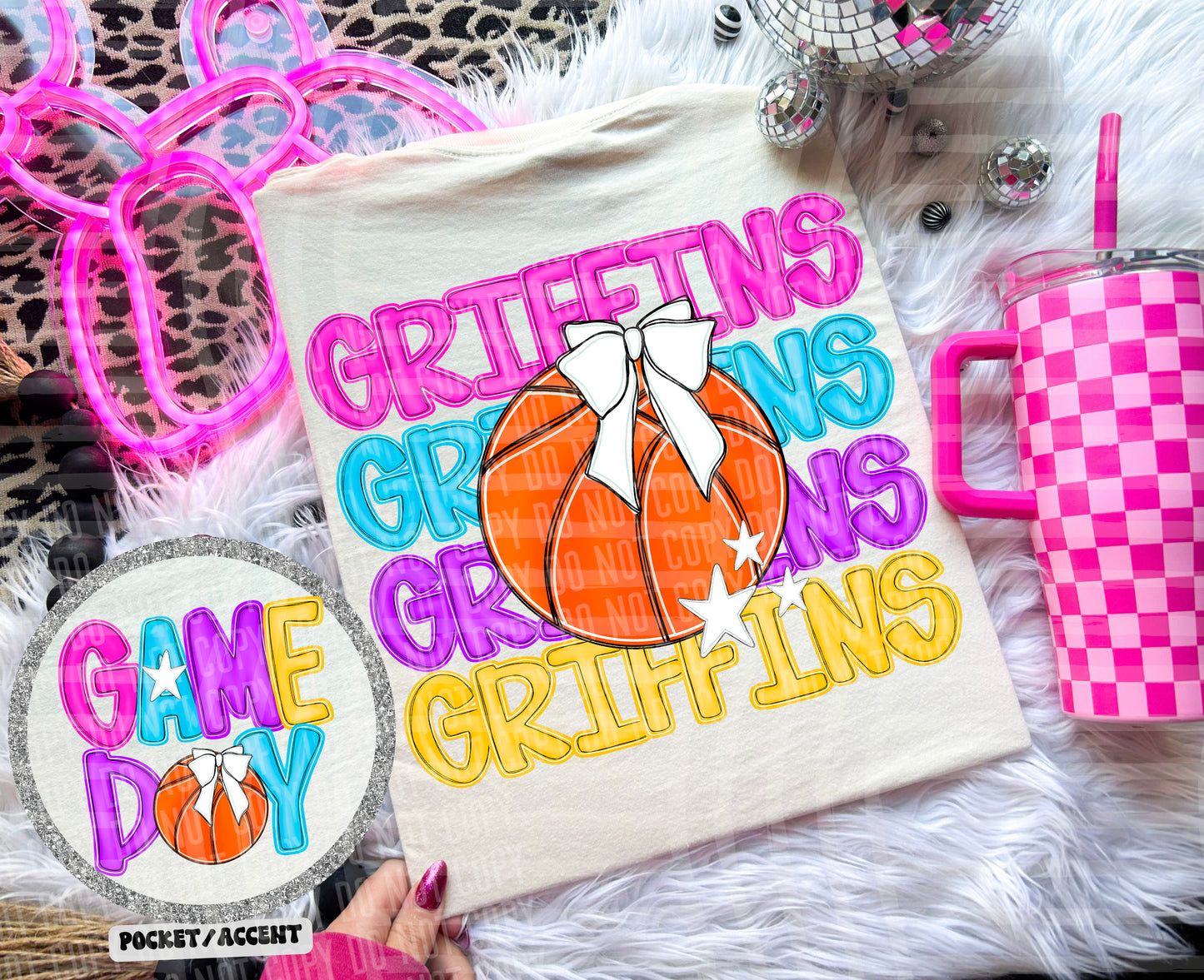 Bright Preppy Stacked Basketball Dropdown Digital Download 300DPI PNG FILE